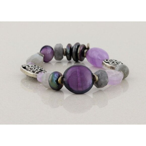 Sterling Silver Canyon Stretch Bracelet Amethyst Moonstone 7" Stretch Silpada - Picture 3 of 4